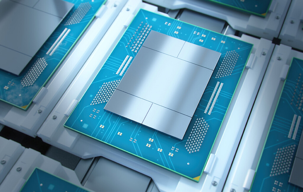 Leistungsstarker Prozessor auf einem AT&S IC-Substrat, der die fortschrittliche Gehäuse- und Flip-Chip-Verbindungstechnologie für moderne Computeranwendungen zeigt.
